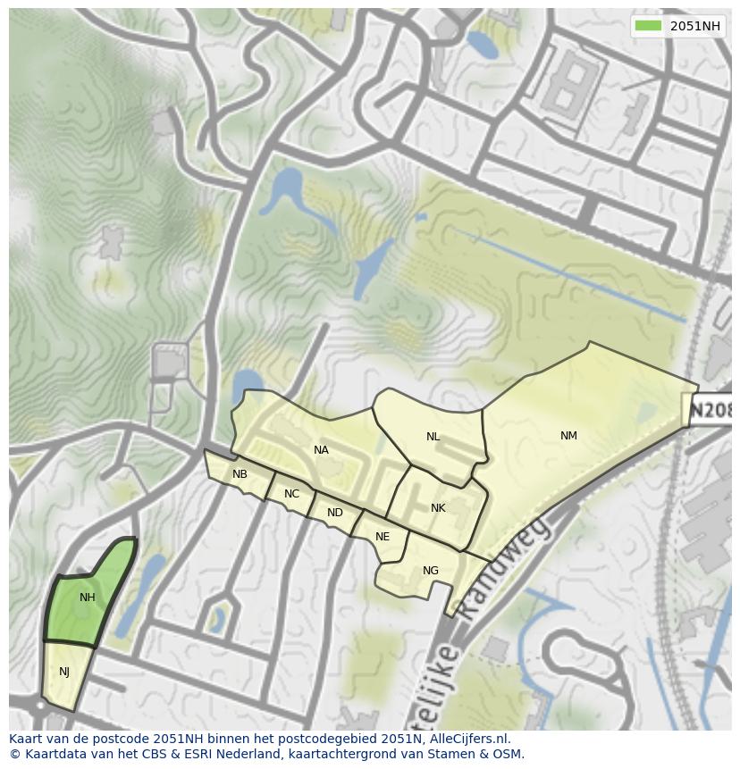 Afbeelding van het postcodegebied 2051 NH op de kaart.