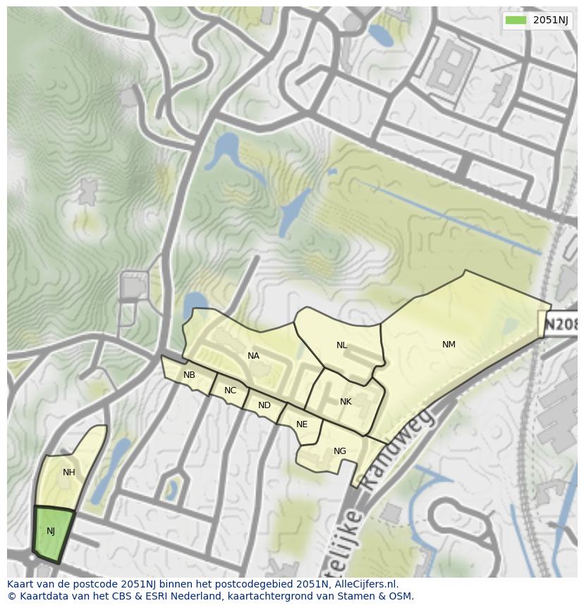 Afbeelding van het postcodegebied 2051 NJ op de kaart.