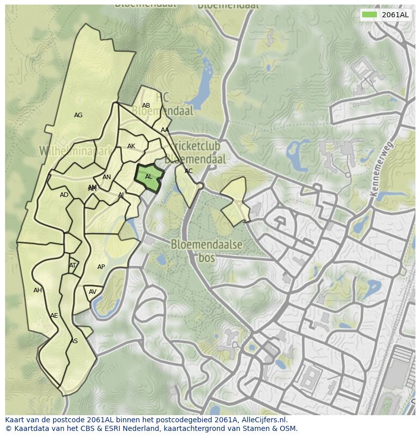 Afbeelding van het postcodegebied 2061 AL op de kaart.