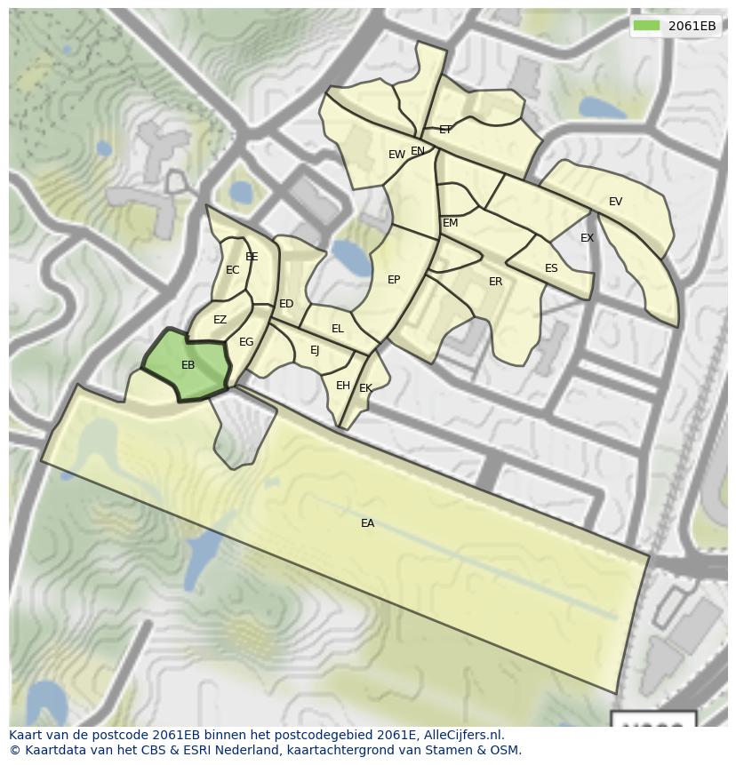 Afbeelding van het postcodegebied 2061 EB op de kaart.