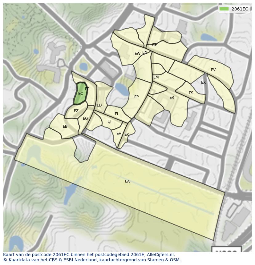 Afbeelding van het postcodegebied 2061 EC op de kaart.