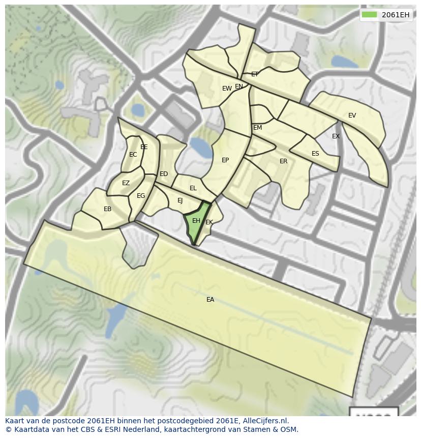 Afbeelding van het postcodegebied 2061 EH op de kaart.