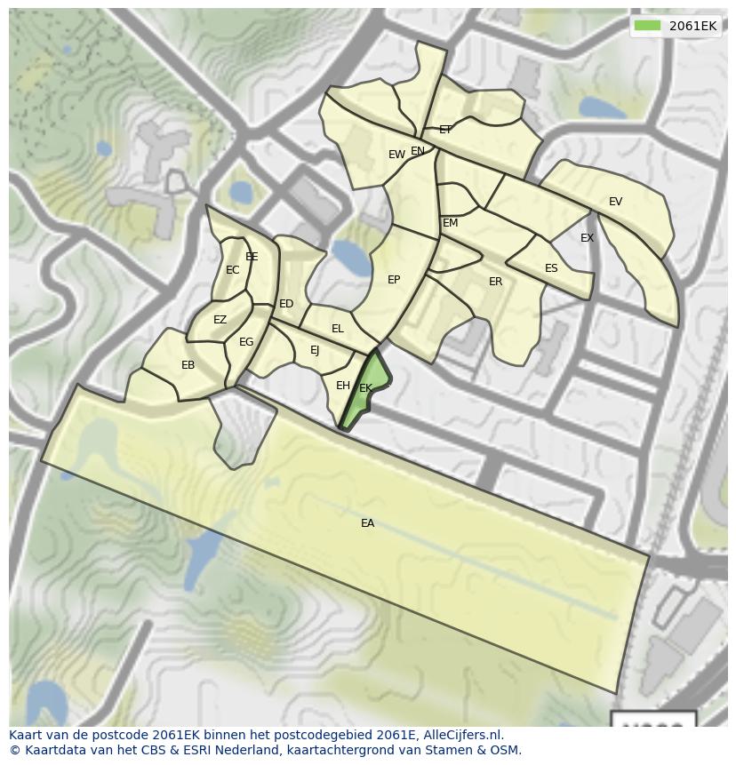 Afbeelding van het postcodegebied 2061 EK op de kaart.