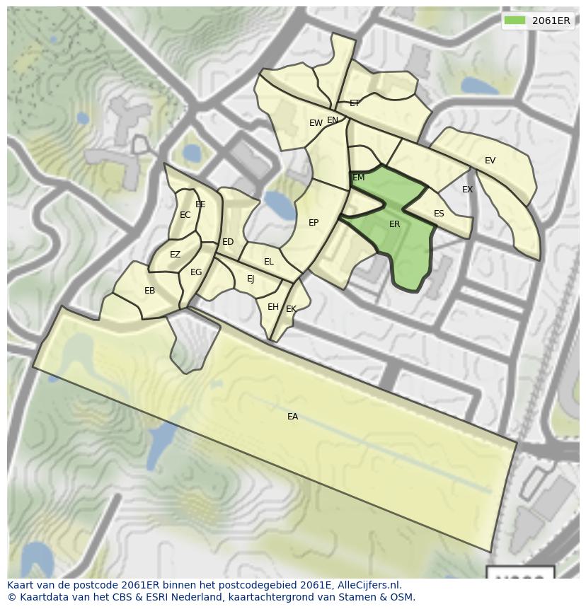 Afbeelding van het postcodegebied 2061 ER op de kaart.