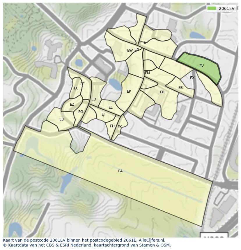 Afbeelding van het postcodegebied 2061 EV op de kaart.