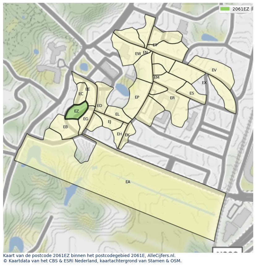 Afbeelding van het postcodegebied 2061 EZ op de kaart.