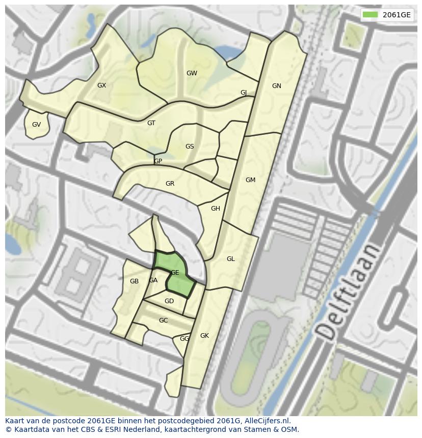 Afbeelding van het postcodegebied 2061 GE op de kaart.