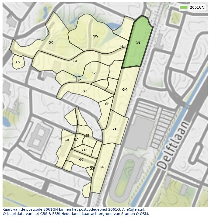 Afbeelding van het postcodegebied 2061 GN op de kaart.