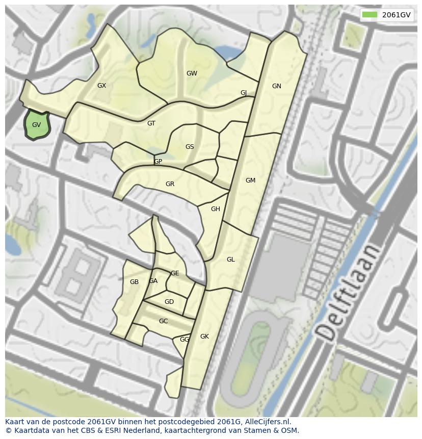 Afbeelding van het postcodegebied 2061 GV op de kaart.