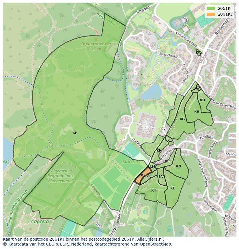 Afbeelding van het postcodegebied 2061 KJ op de kaart.