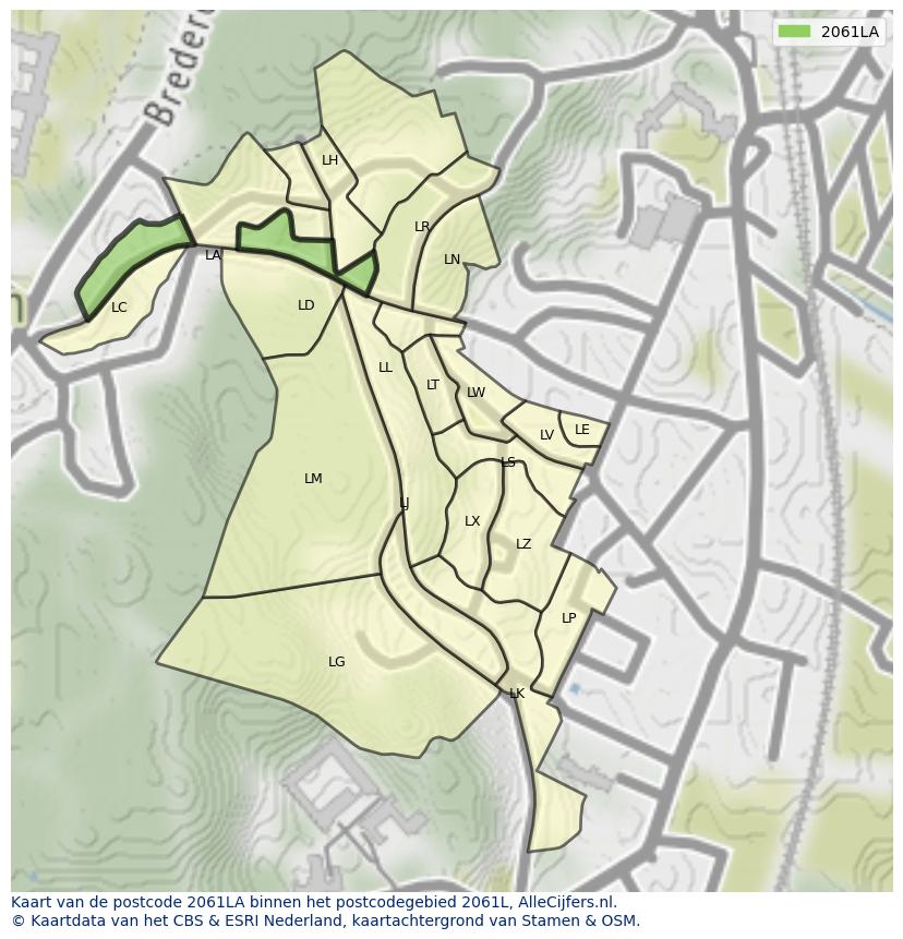 Afbeelding van het postcodegebied 2061 LA op de kaart.