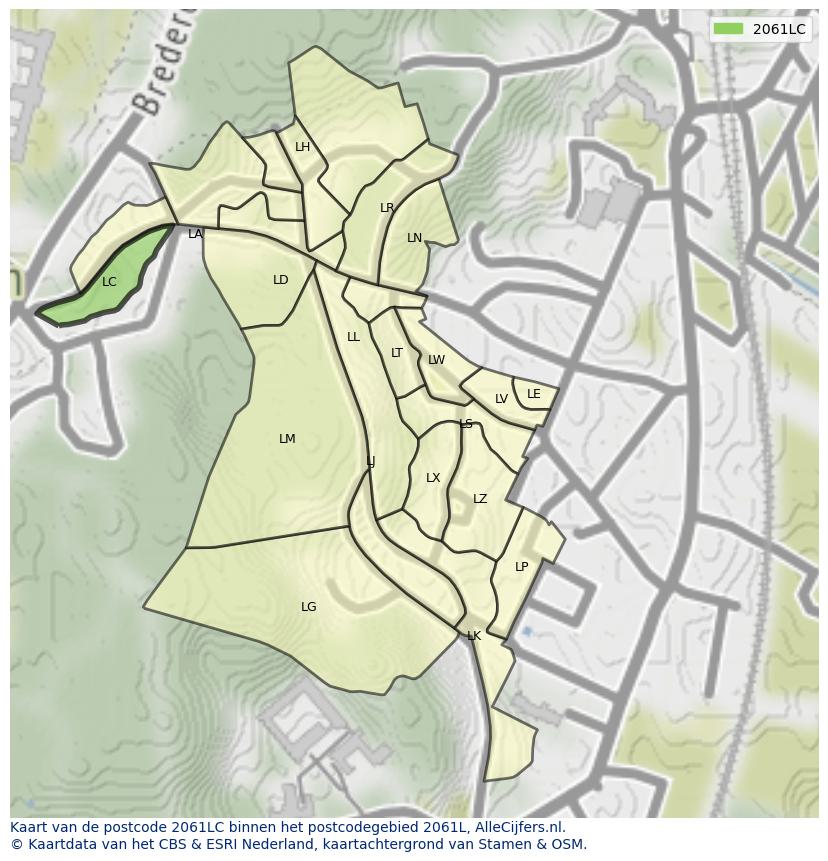 Afbeelding van het postcodegebied 2061 LC op de kaart.