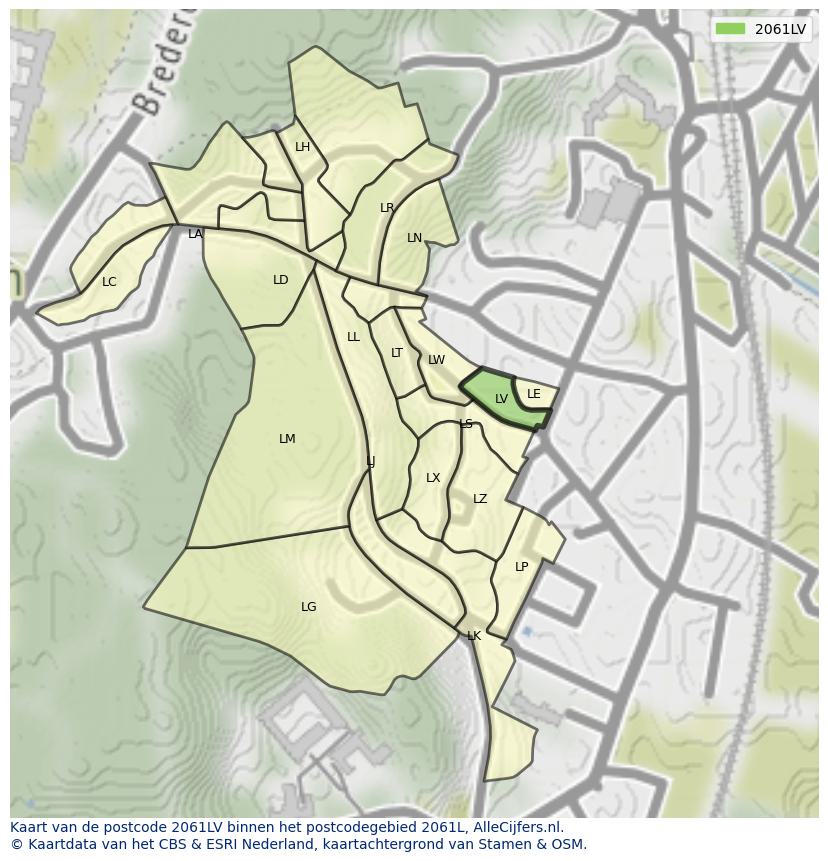 Afbeelding van het postcodegebied 2061 LV op de kaart.
