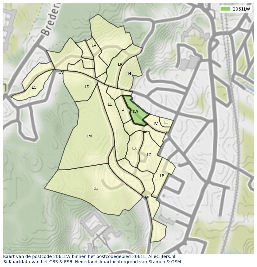 Afbeelding van het postcodegebied 2061 LW op de kaart.