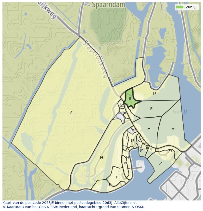 Afbeelding van het postcodegebied 2063 JE op de kaart.