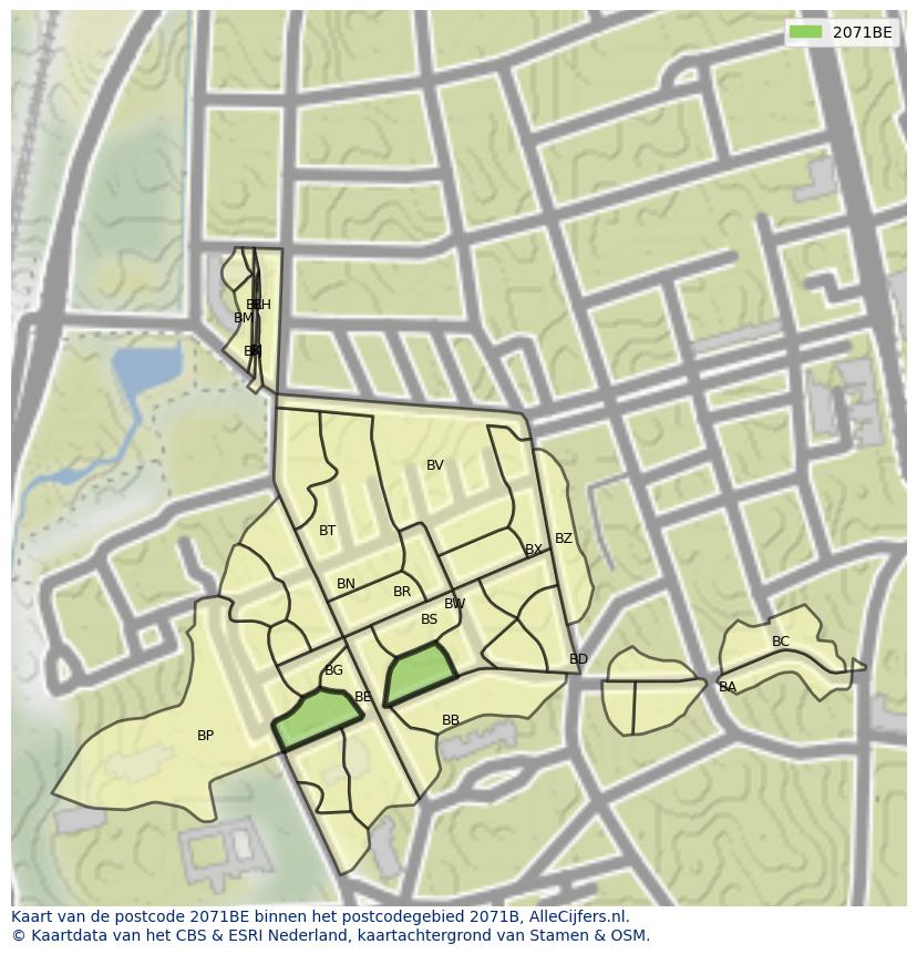 Afbeelding van het postcodegebied 2071 BE op de kaart.
