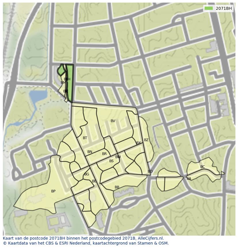 Afbeelding van het postcodegebied 2071 BH op de kaart.