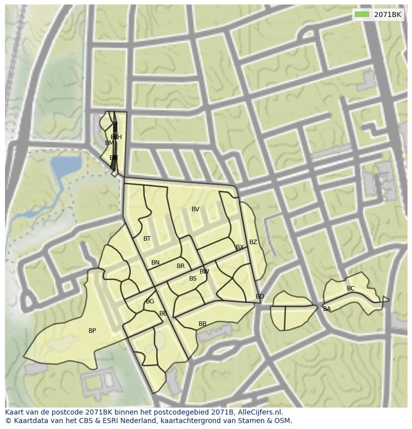 Afbeelding van het postcodegebied 2071 BK op de kaart.