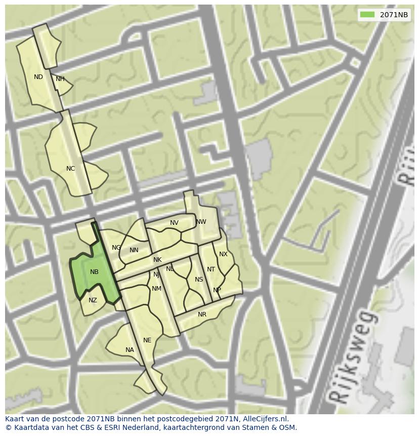 Afbeelding van het postcodegebied 2071 NB op de kaart.