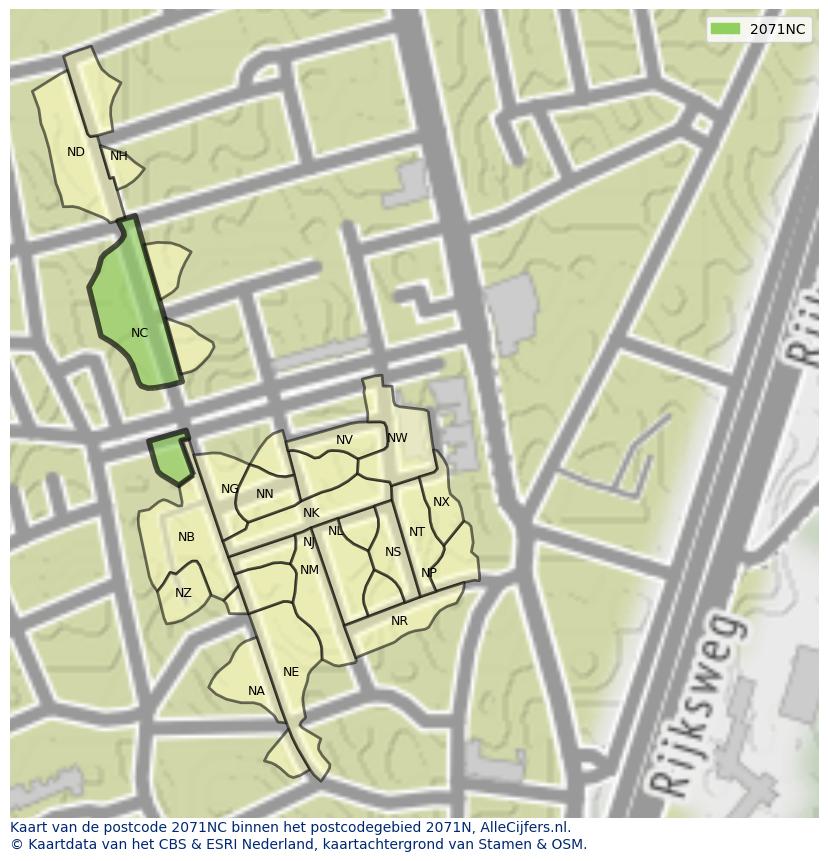 Afbeelding van het postcodegebied 2071 NC op de kaart.