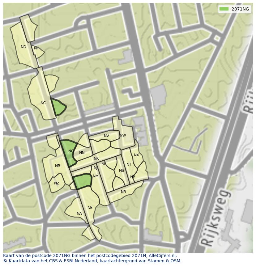 Afbeelding van het postcodegebied 2071 NG op de kaart.