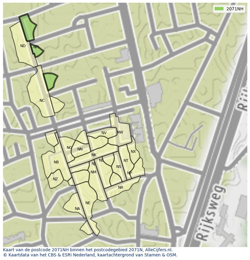 Afbeelding van het postcodegebied 2071 NH op de kaart.