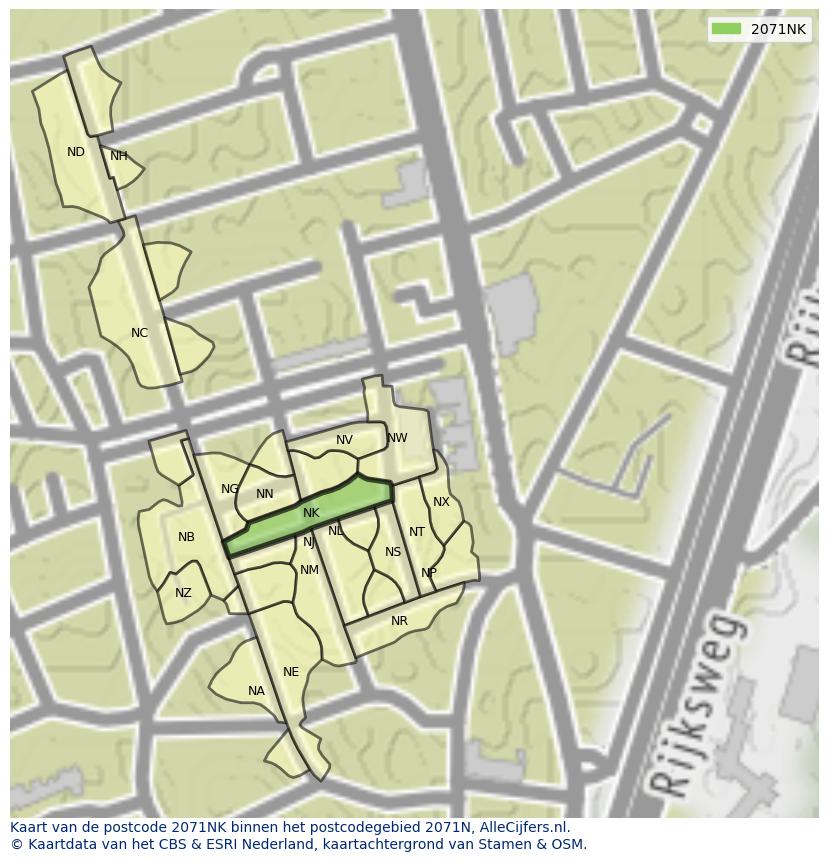 Afbeelding van het postcodegebied 2071 NK op de kaart.