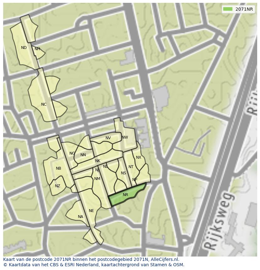 Afbeelding van het postcodegebied 2071 NR op de kaart.