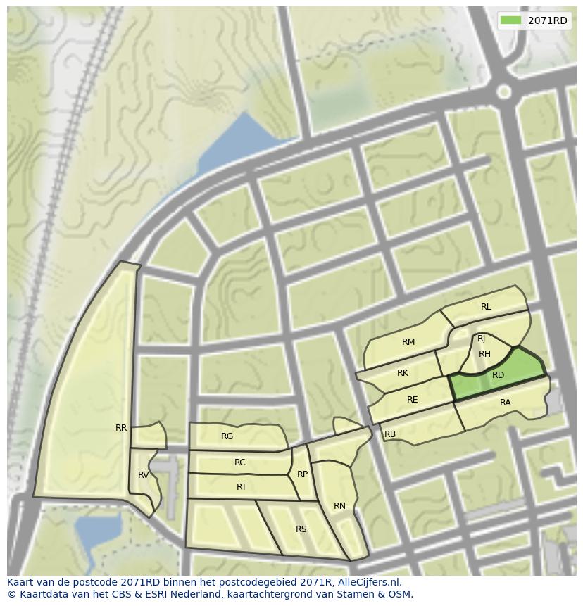 Afbeelding van het postcodegebied 2071 RD op de kaart.