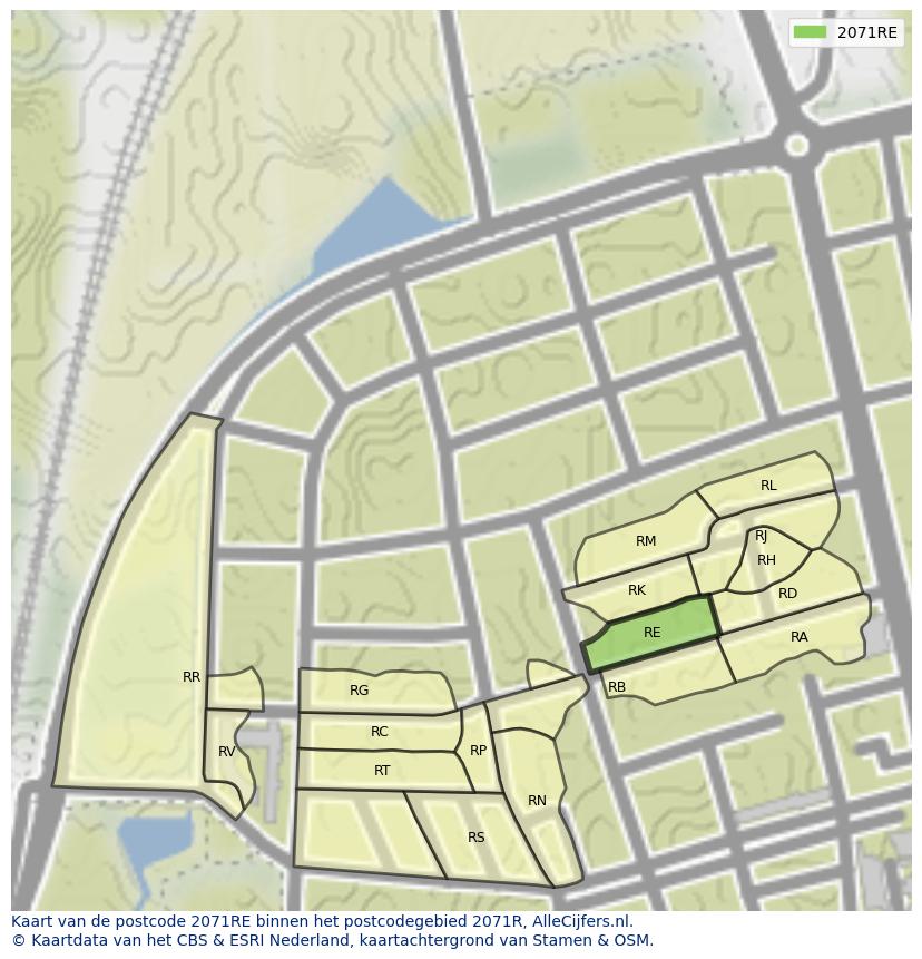 Afbeelding van het postcodegebied 2071 RE op de kaart.