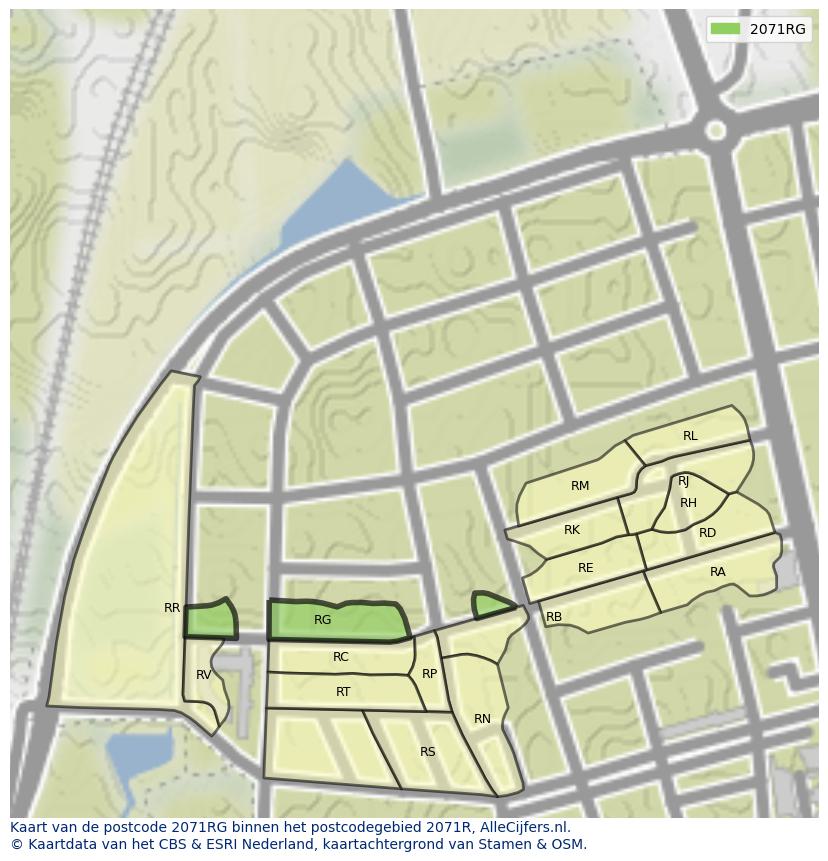 Afbeelding van het postcodegebied 2071 RG op de kaart.