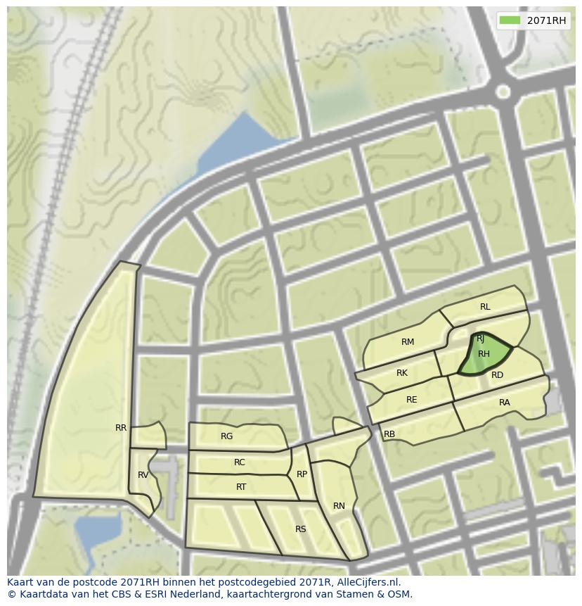 Afbeelding van het postcodegebied 2071 RH op de kaart.