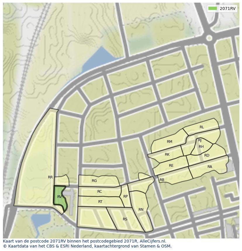 Afbeelding van het postcodegebied 2071 RV op de kaart.