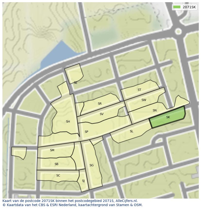 Afbeelding van het postcodegebied 2071 SK op de kaart.