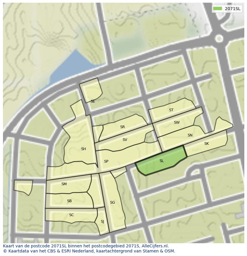 Afbeelding van het postcodegebied 2071 SL op de kaart.