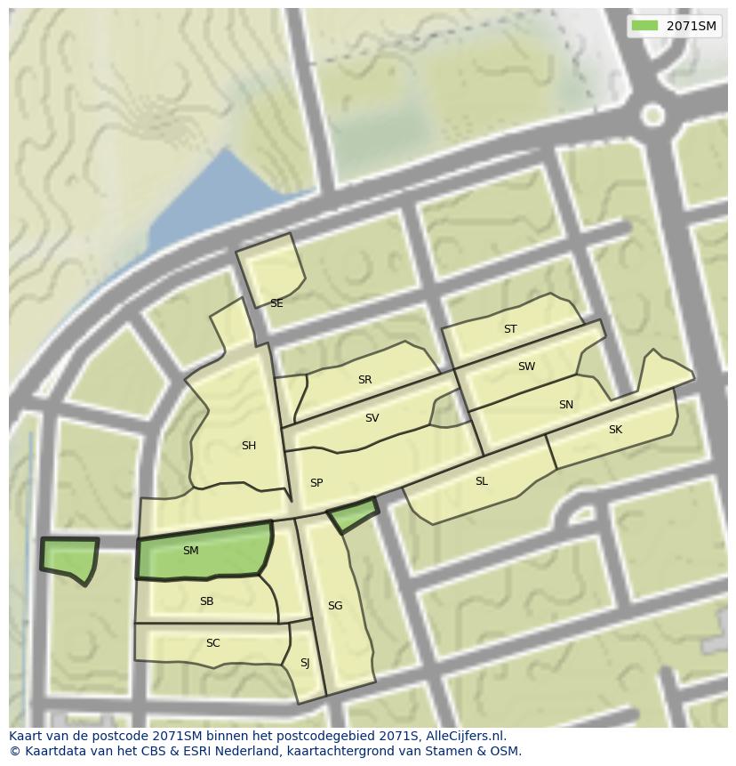 Afbeelding van het postcodegebied 2071 SM op de kaart.