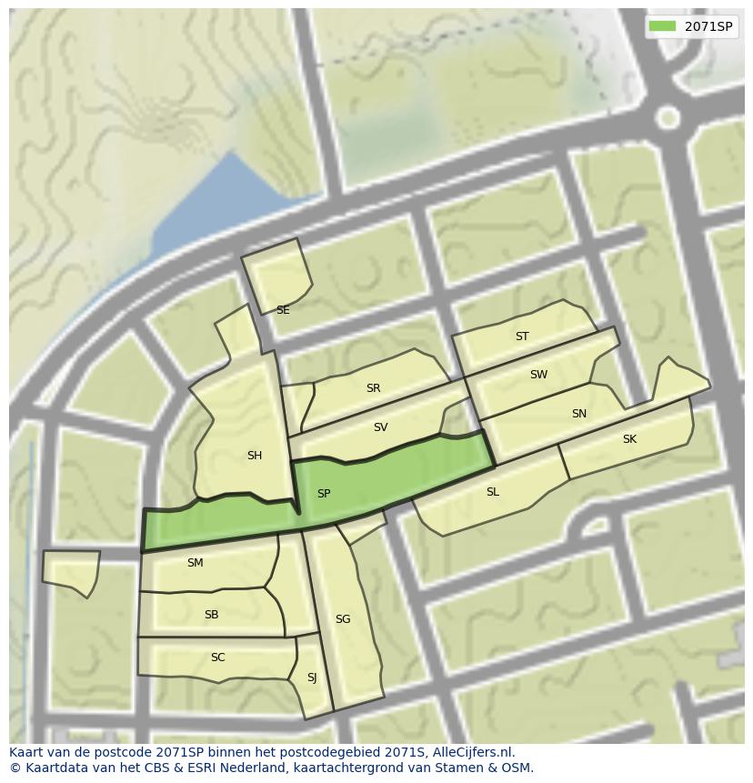 Afbeelding van het postcodegebied 2071 SP op de kaart.