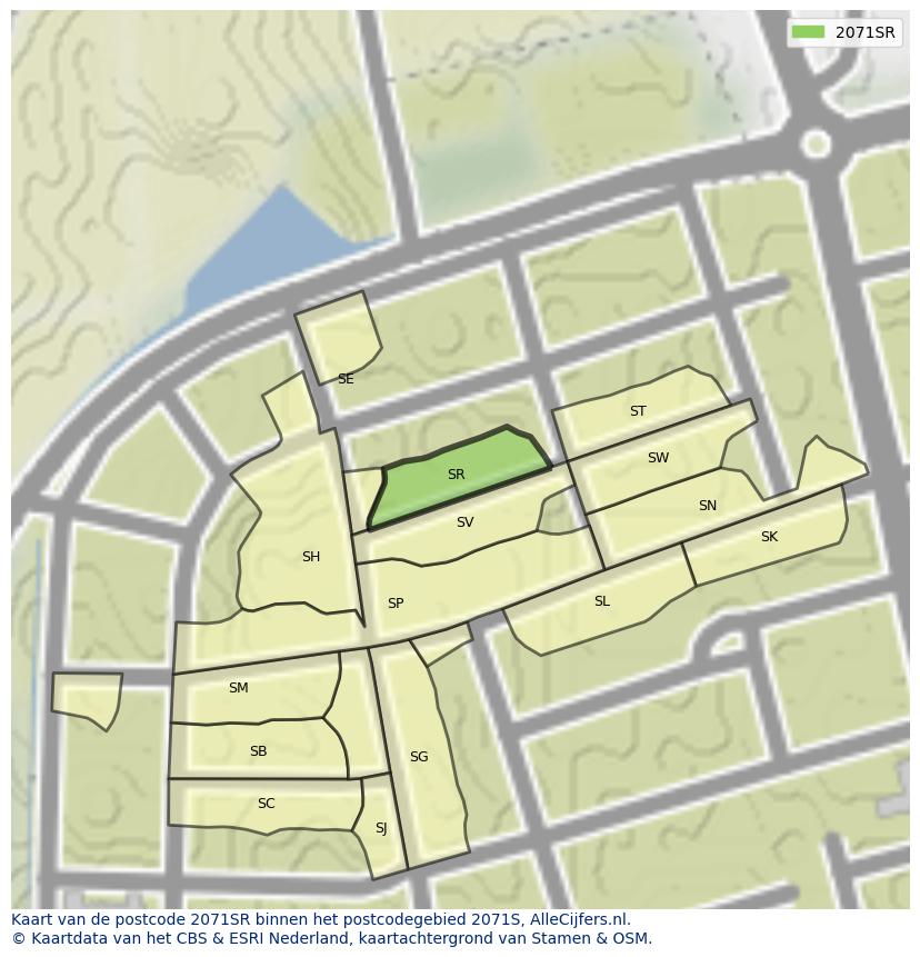Afbeelding van het postcodegebied 2071 SR op de kaart.