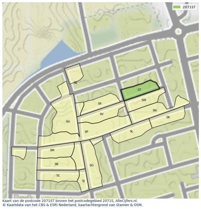 Afbeelding van het postcodegebied 2071 ST op de kaart.