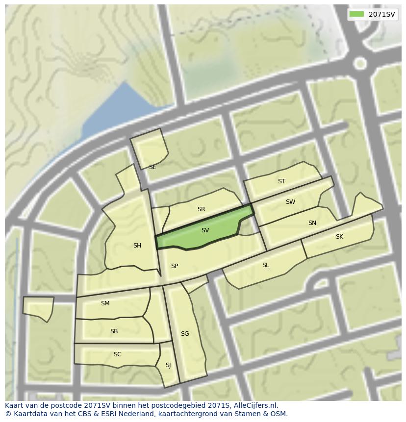 Afbeelding van het postcodegebied 2071 SV op de kaart.