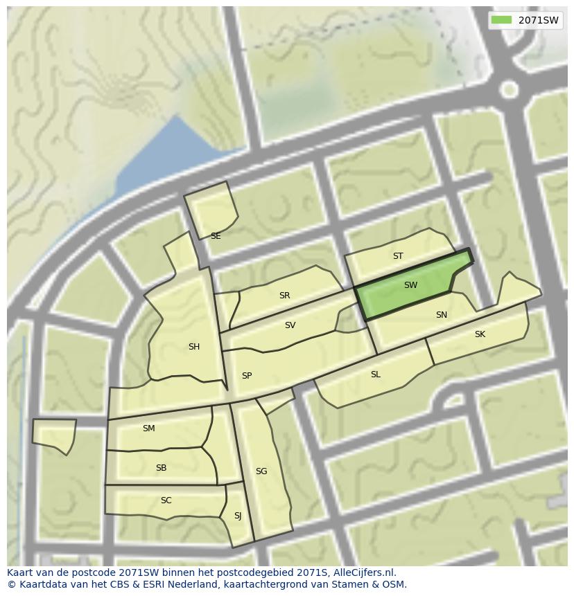 Afbeelding van het postcodegebied 2071 SW op de kaart.