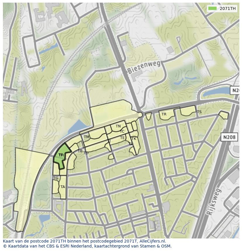 Afbeelding van het postcodegebied 2071 TH op de kaart.