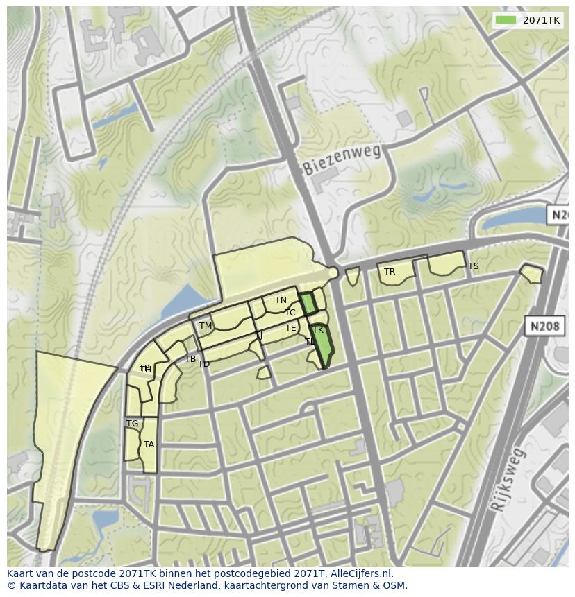 Afbeelding van het postcodegebied 2071 TK op de kaart.