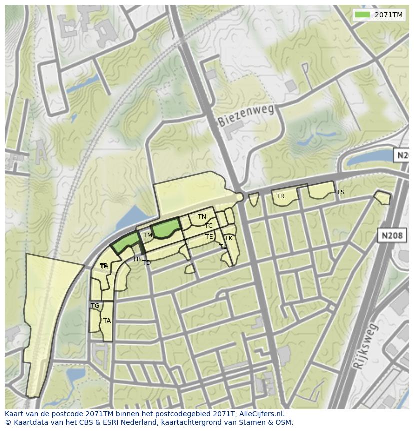 Afbeelding van het postcodegebied 2071 TM op de kaart.