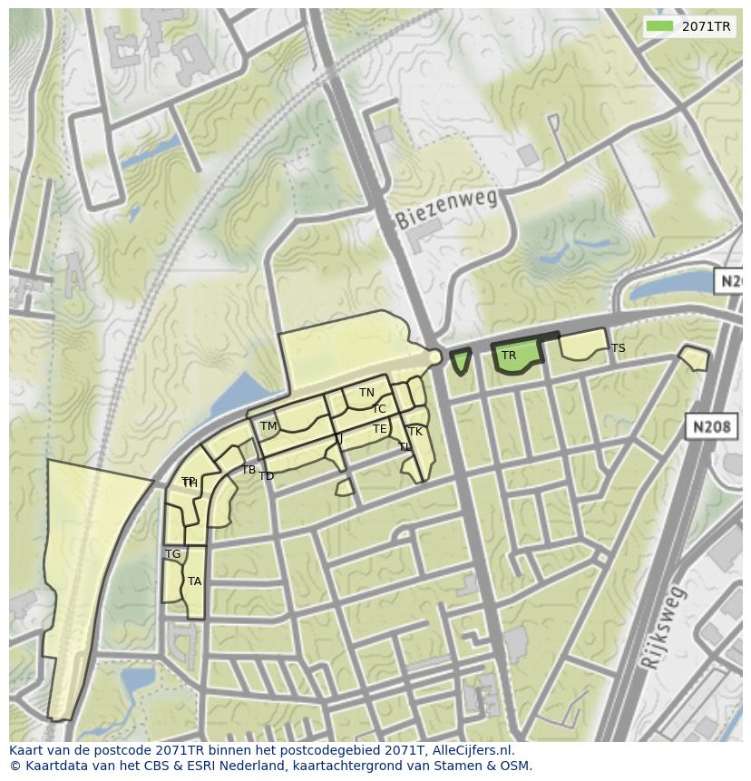 Afbeelding van het postcodegebied 2071 TR op de kaart.