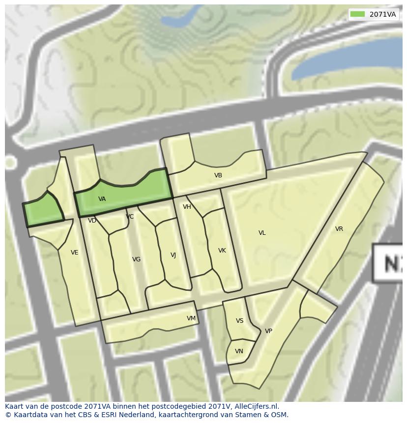 Afbeelding van het postcodegebied 2071 VA op de kaart.