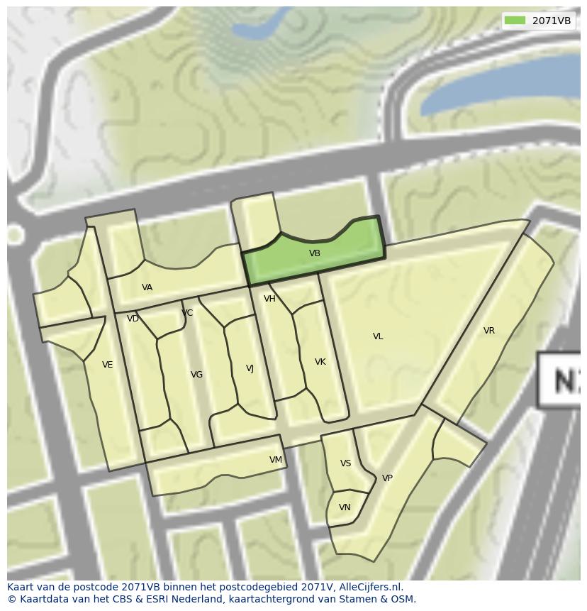 Afbeelding van het postcodegebied 2071 VB op de kaart.