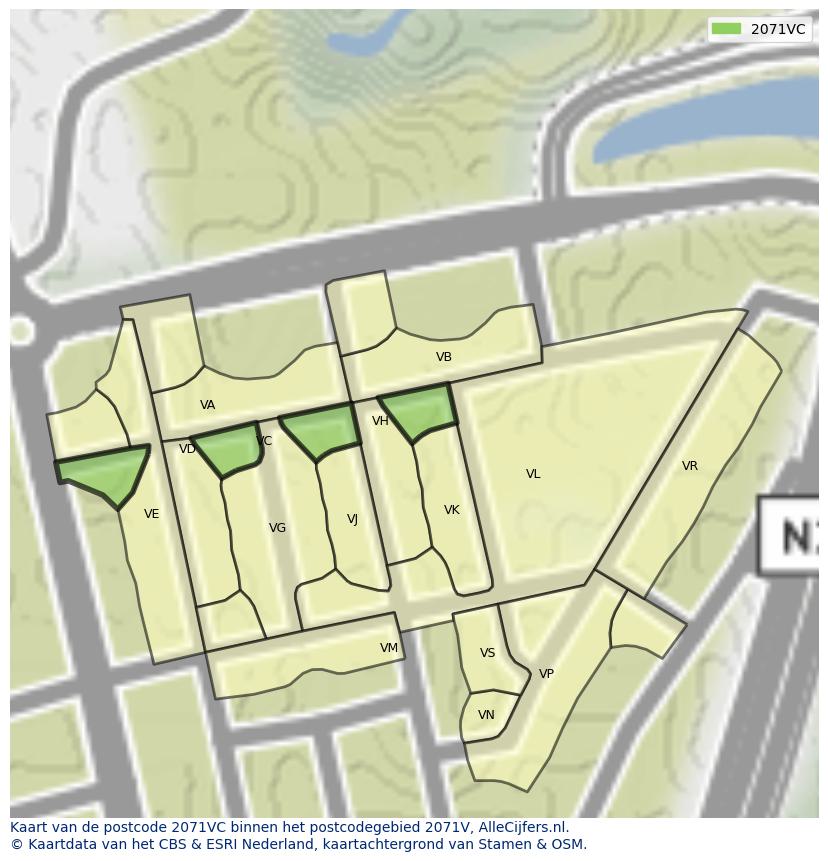 Afbeelding van het postcodegebied 2071 VC op de kaart.