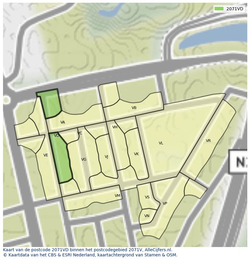 Afbeelding van het postcodegebied 2071 VD op de kaart.