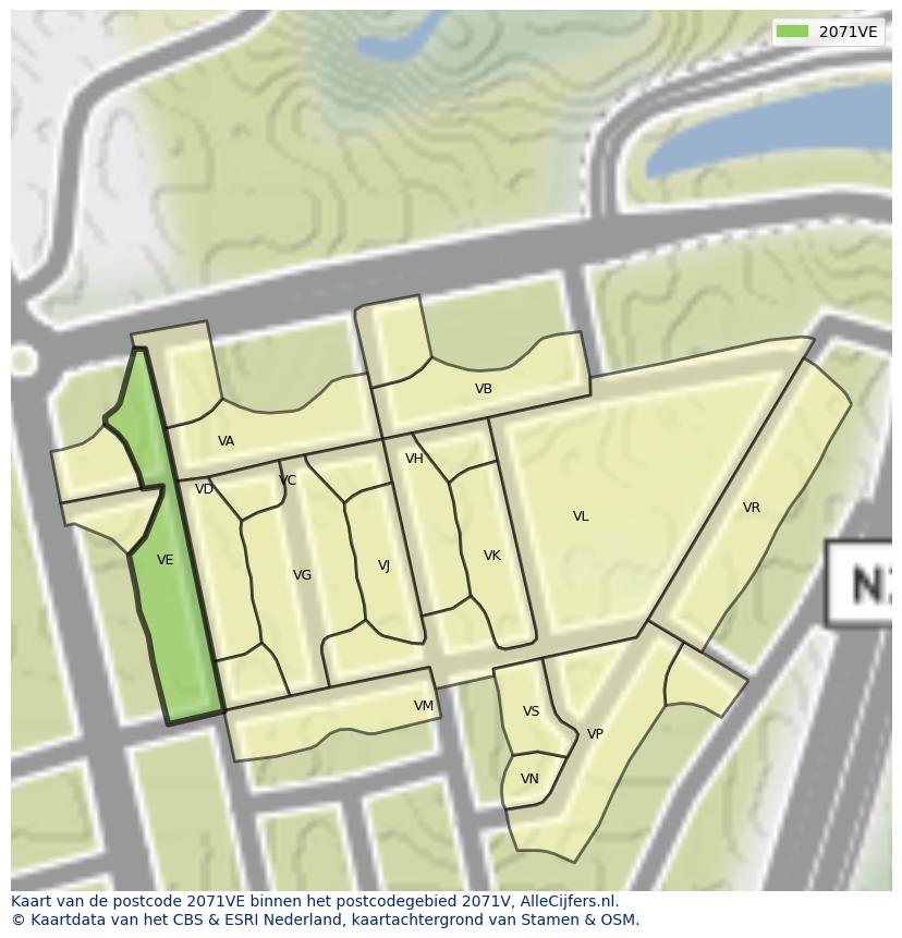 Afbeelding van het postcodegebied 2071 VE op de kaart.